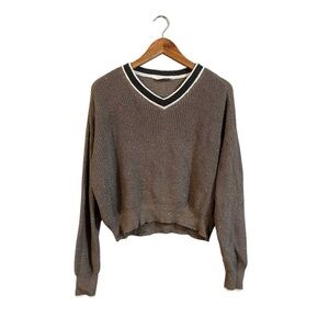 Phardi V-Neck Knit Sweater 36 Sheer Sequins Pullover